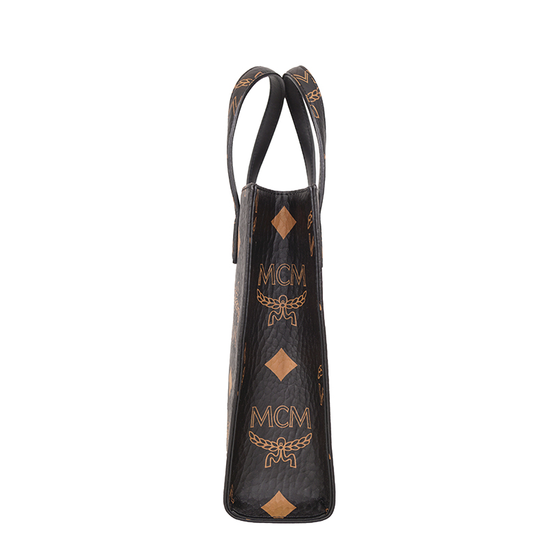NEW $690 MCM Black Coated Canvas MINI AREN ORANGE LOGO Visetos