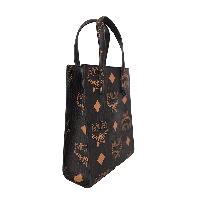 NEW $690 MCM Black Coated Canvas MINI AREN ORANGE LOGO Visetos