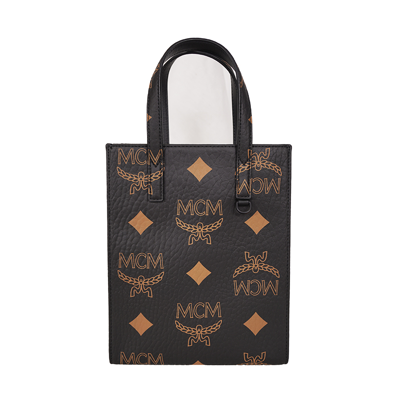 NEW $690 MCM Black Coated Canvas MINI AREN ORANGE LOGO Visetos