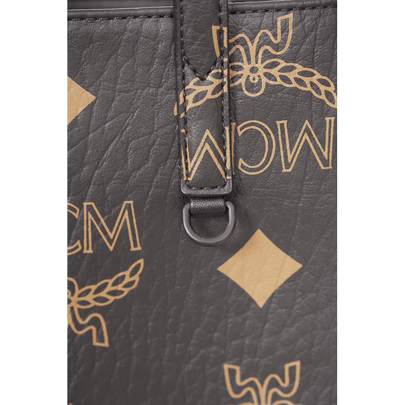 NEW $690 MCM Black Coated Canvas MINI AREN ORANGE LOGO Visetos