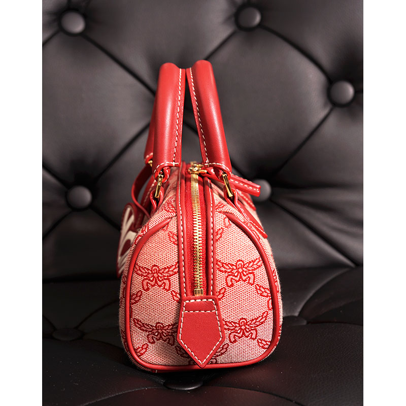 NEW $890 MCM Red Lauretos Monogram Jacquard Mini Ella VALENTINE