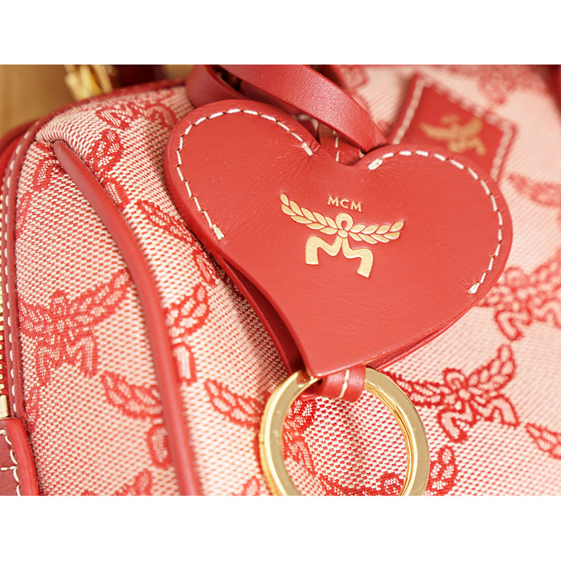 NEW $890 MCM Red Lauretos Monogram Jacquard Mini Ella VALENTINE