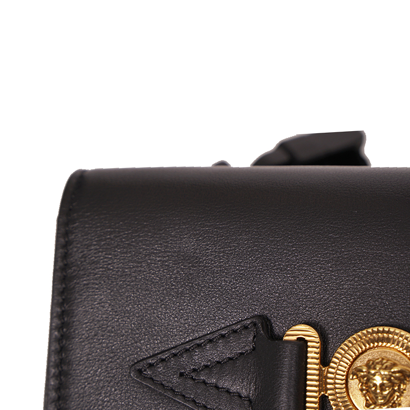 NEW $995 VERSACE Men's Black Leather GOLD MEDUSA BIGGIE LOGO