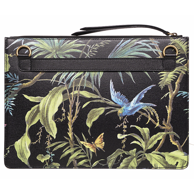 NEW $1,890 GUCCI Black Leather TROPICAL BIRD PRINT CAPSULE