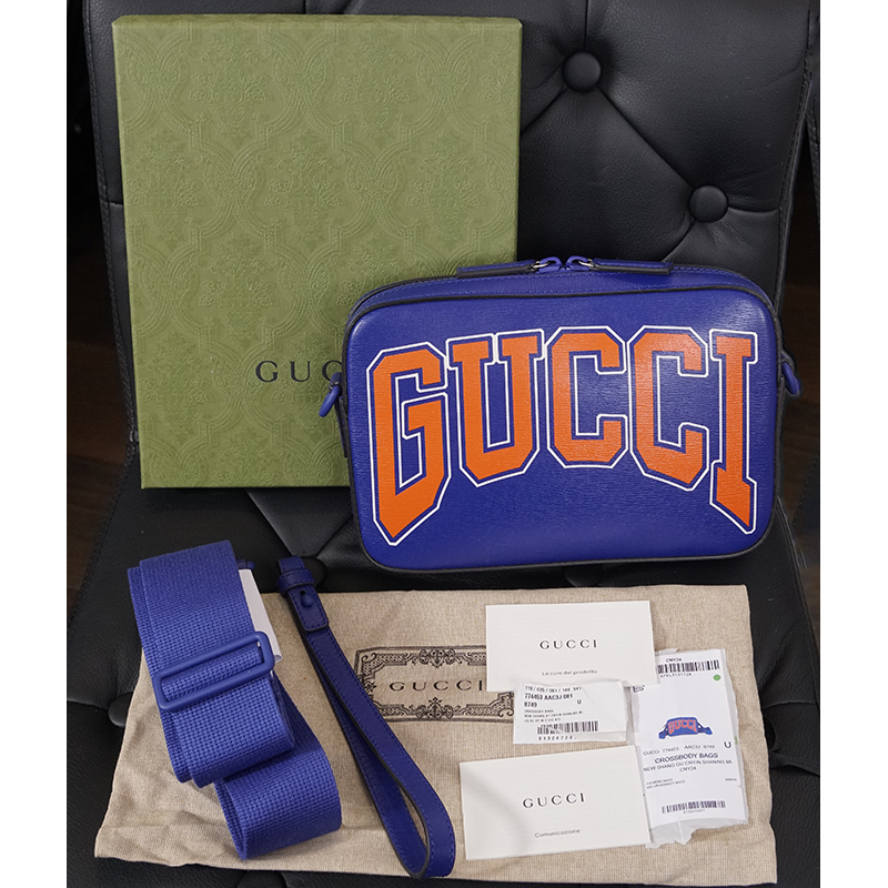 NEW $1,395 GUCCI Chinese New Year DRAGON GG LOGO Blue Leather