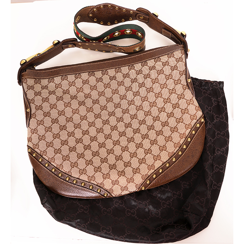 2005 VINTAGE GUCCI Brown GG Canvas Leather Pelham PRINT AD