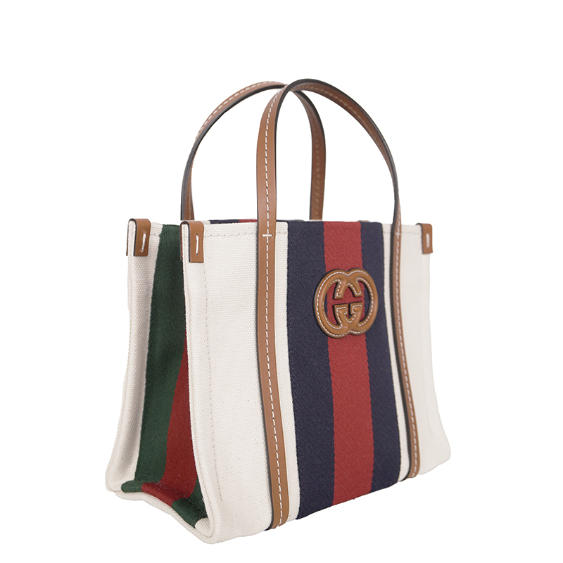NEW $1800 GUCCI Ivory Canvas GG LEATHER Interlocking LOGO 2 WAY