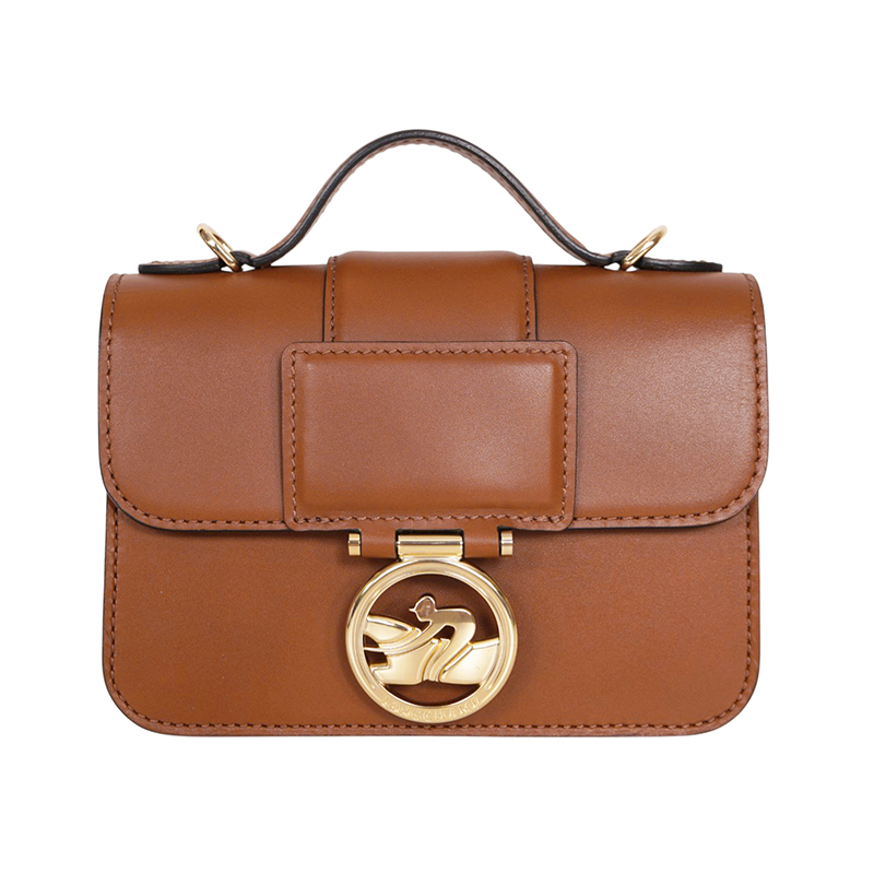 NEW $590 LONGCHAMP Cognac Leather Box-Trot XS HORSE LOGO Crossbody