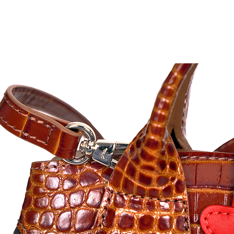 NEW $725 LONGCHAMP RUNWAY Croc Embossed Leather Cognac ROSEAU