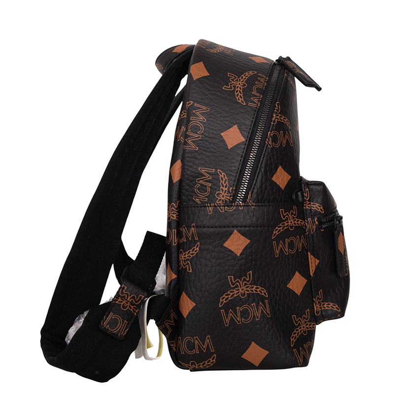 NEW $990 MCM Black Visetos Orange/Tan STARK MAXI LOGO Monogrammed
