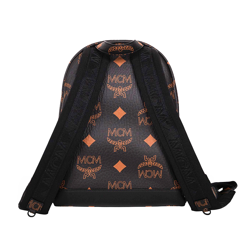 NEW $990 MCM Black Visetos Orange/Tan STARK MAXI LOGO Monogrammed