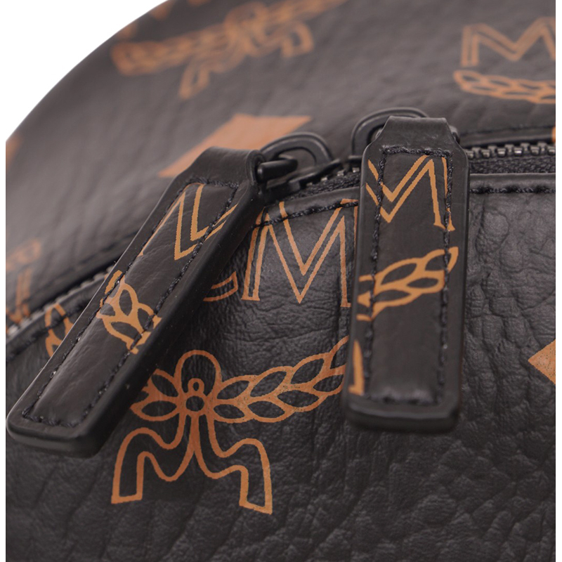 NEW $990 MCM Black Visetos Orange/Tan STARK MAXI LOGO Monogrammed