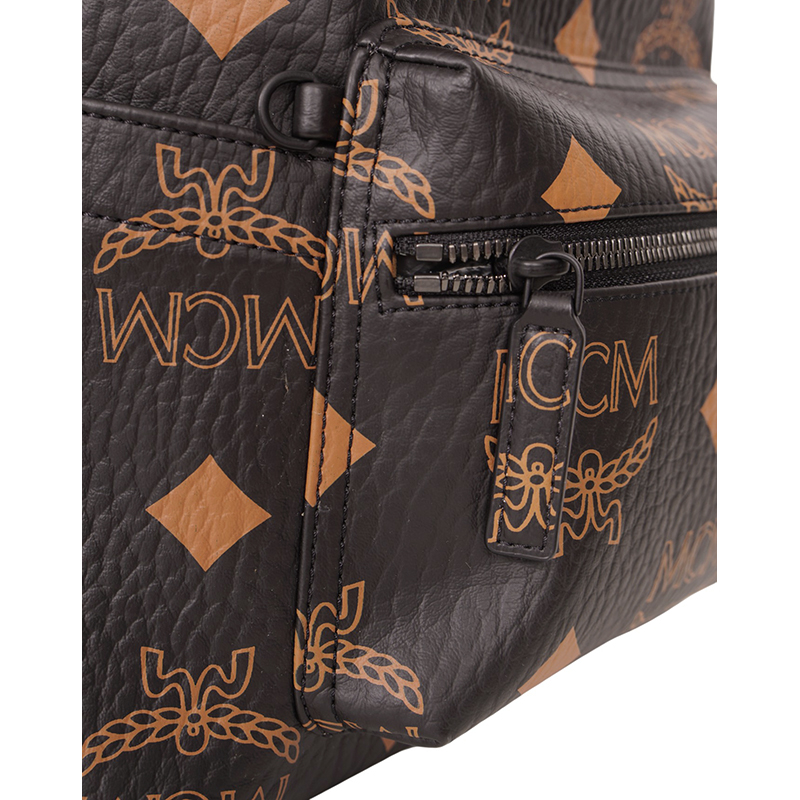 NEW $990 MCM Black Visetos Orange/Tan STARK MAXI LOGO Monogrammed