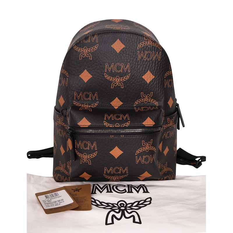 NEW $990 MCM Black Visetos Orange/Tan STARK MAXI LOGO Monogrammed