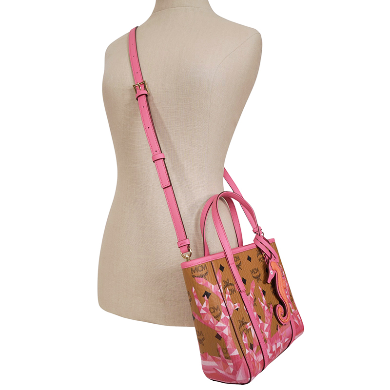 NEW $660 MCM Pink Ocean Coral LOGO Mountain Collection Crossbody