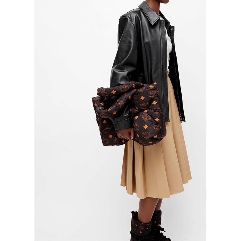 NEW $890 MCM Black LOGO Monogram Maxi Munchen QUILTED Nylon PUFFER
