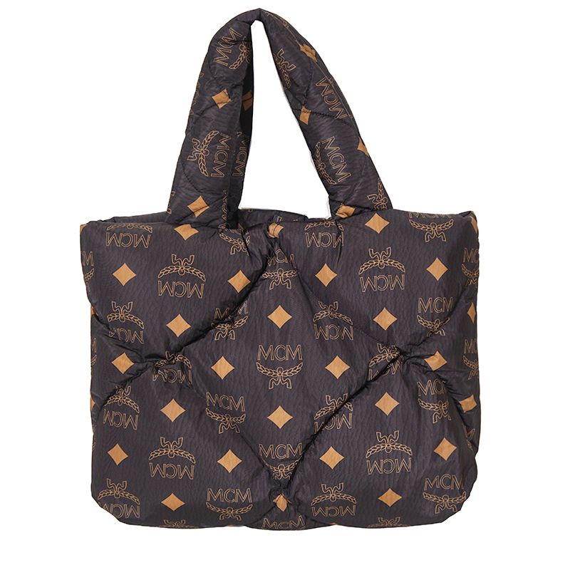 NEW $890 MCM Black LOGO Monogram Maxi Munchen QUILTED Nylon PUFFER