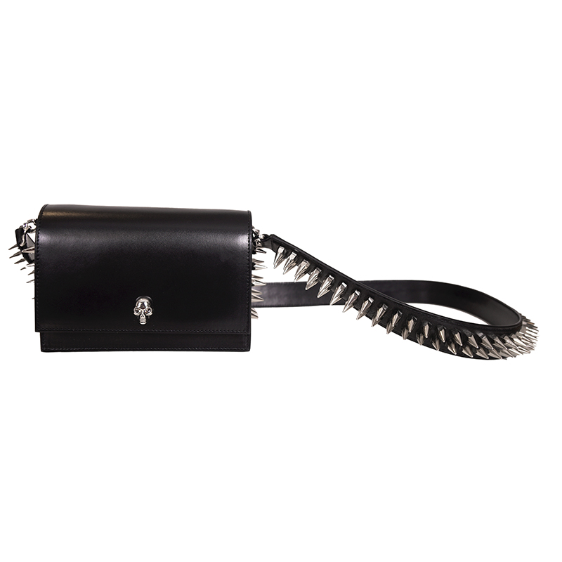 NEW $1,890 ALEXANDER MCQUEEN Black Leather Skull SPIKED BIKER