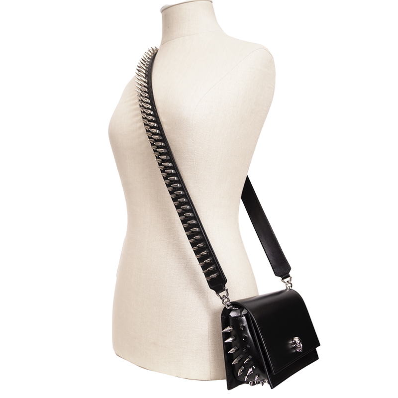 NEW $1,890 ALEXANDER MCQUEEN Black Leather Skull SPIKED BIKER