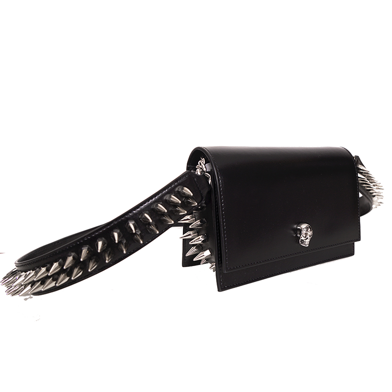 NEW $1,890 ALEXANDER MCQUEEN Black Leather Skull SPIKED BIKER
