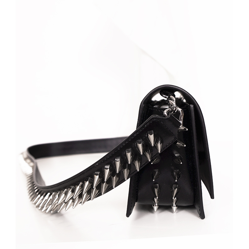 NEW $1,890 ALEXANDER MCQUEEN Black Leather Skull SPIKED BIKER