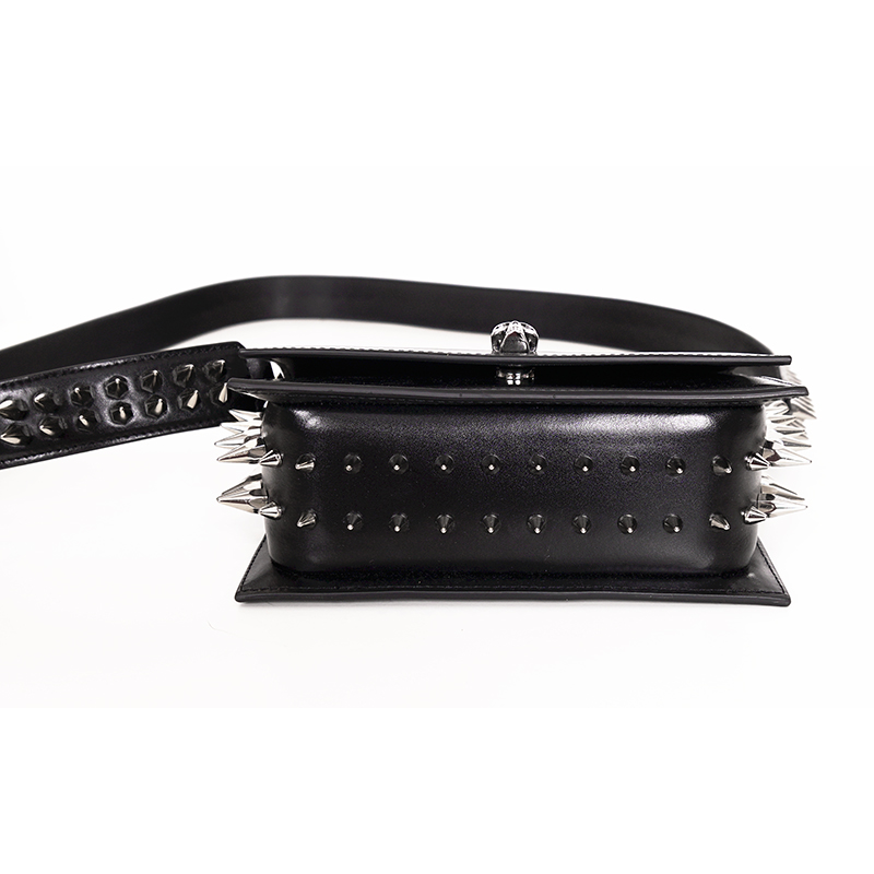 NEW $1,890 ALEXANDER MCQUEEN Black Leather Skull SPIKED BIKER