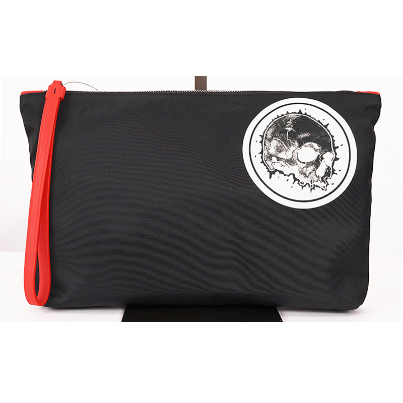 NEW $495 ALEXANDER MCQUEEN Black Nylon SKULL PATCH Pouch ZIP TOP