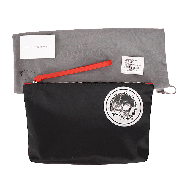 NEW $495 ALEXANDER MCQUEEN Black Nylon SKULL PATCH Pouch ZIP TOP