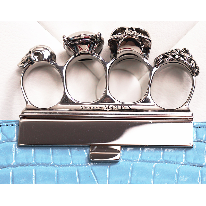 NEW $2290 ALEXANDER MCQUEEN cerulean Blue SILVER JEWEL KNUCKLE 4
