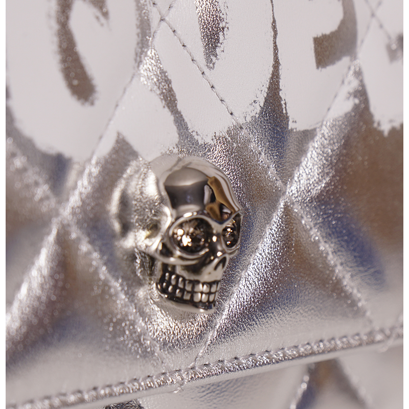 NEW $1290 ALEXANDER MCQUEEN Silver GRAFFITI Quilted Leather NEW $1290 ALEXANDER MCQUEEN Silver GRAFFITI Quilted Leather