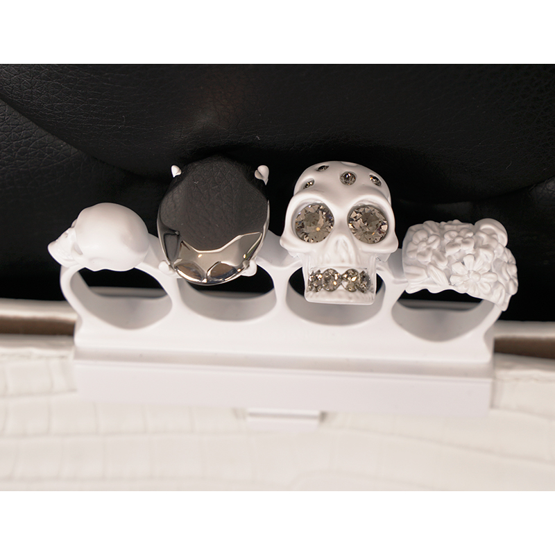 NEW $2190 ALEXANDER MCQUEEN Matte White Croc JEWELED KNUCKLE 4
