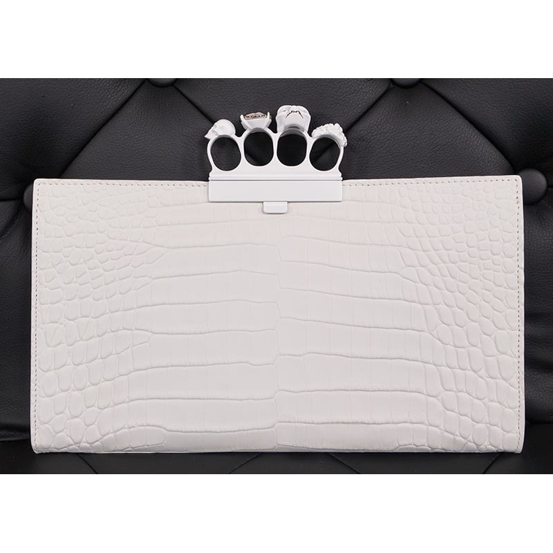 NEW $2190 ALEXANDER MCQUEEN Matte White Croc JEWELED KNUCKLE 4