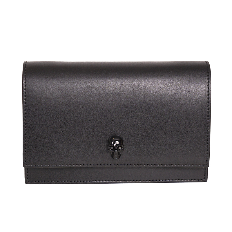 NEW $1190 ALEXANDER MCQUEEN Black Leather TONAL LOGO CRYSTAL SKULL