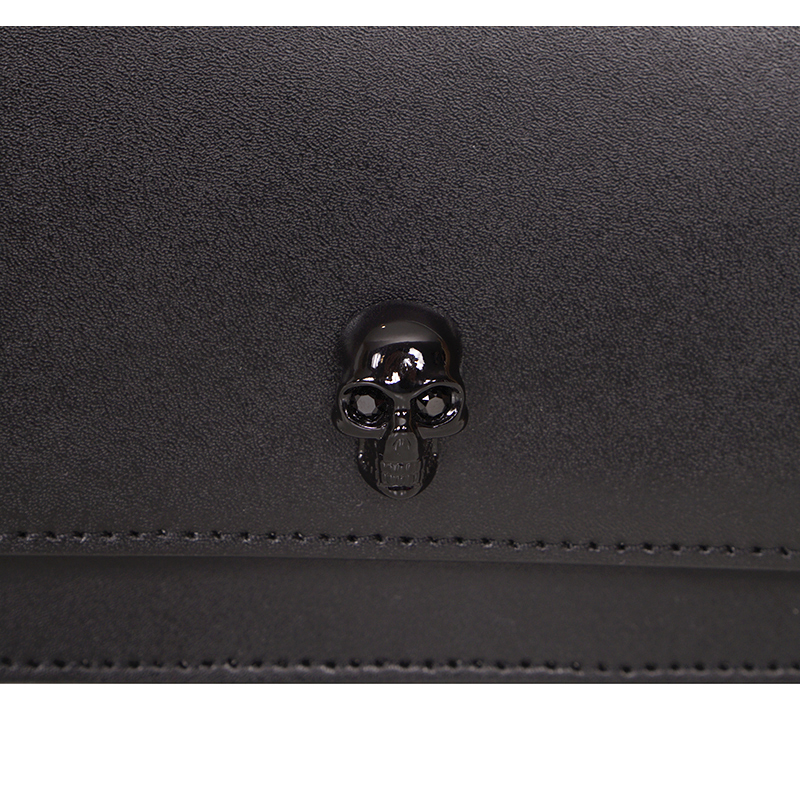 NEW $1190 ALEXANDER MCQUEEN Black Leather TONAL LOGO CRYSTAL SKULL