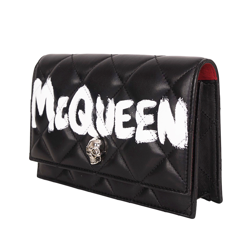 NEW $1290 ALEXANDER MCQUEEN Black GRAFFITI Quilted Leather SKULL