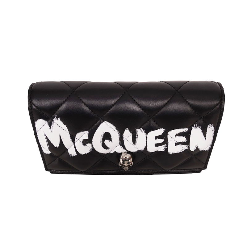 NEW $1290 ALEXANDER MCQUEEN Black GRAFFITI Quilted Leather SKULL