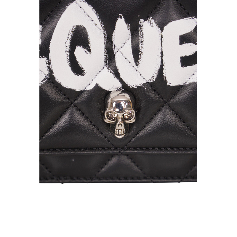 NEW $1290 ALEXANDER MCQUEEN Black GRAFFITI Quilted Leather SKULL