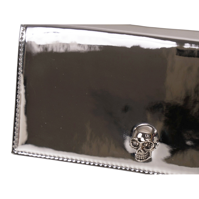 NEW $990 ALEXANDER MCQUEEN Glazed SHINY SILVER Leather MINI SKULL