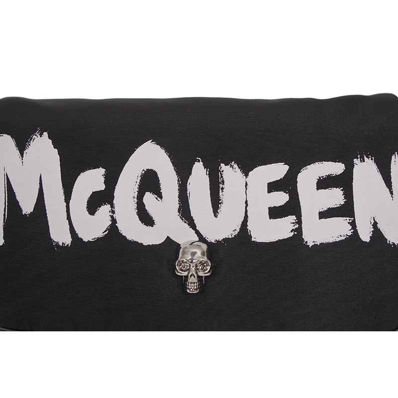 NEW $890 ALEXANDER MCQUEEN Black Nylon CRYSTAL SKULL WHITE