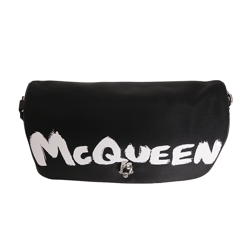 NEW $890 ALEXANDER MCQUEEN Black Nylon CRYSTAL SKULL WHITE