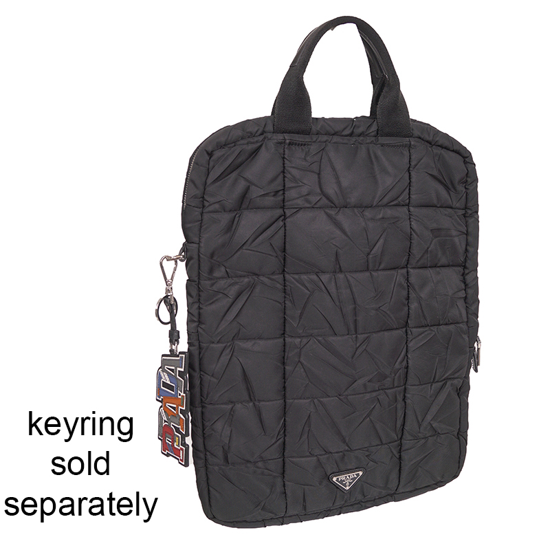 VINTAGE 2010 PRADA Black PADDED QUILTED Logo Nylon Vertical TECH