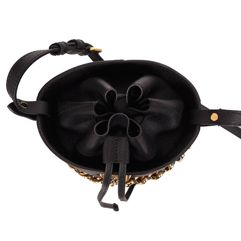NEW $1825 VERSACE RUNWAY Black Leather LA MEDUSA Drawstring CHAIN