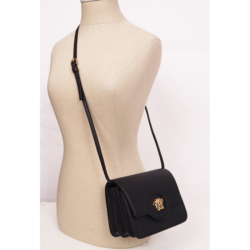 NEW $1575 VERSACE Black Leather GOLD LA MEDUSA LOGO NEW $1575 VERSACE Black Leather GOLD LA MEDUSA LOGO