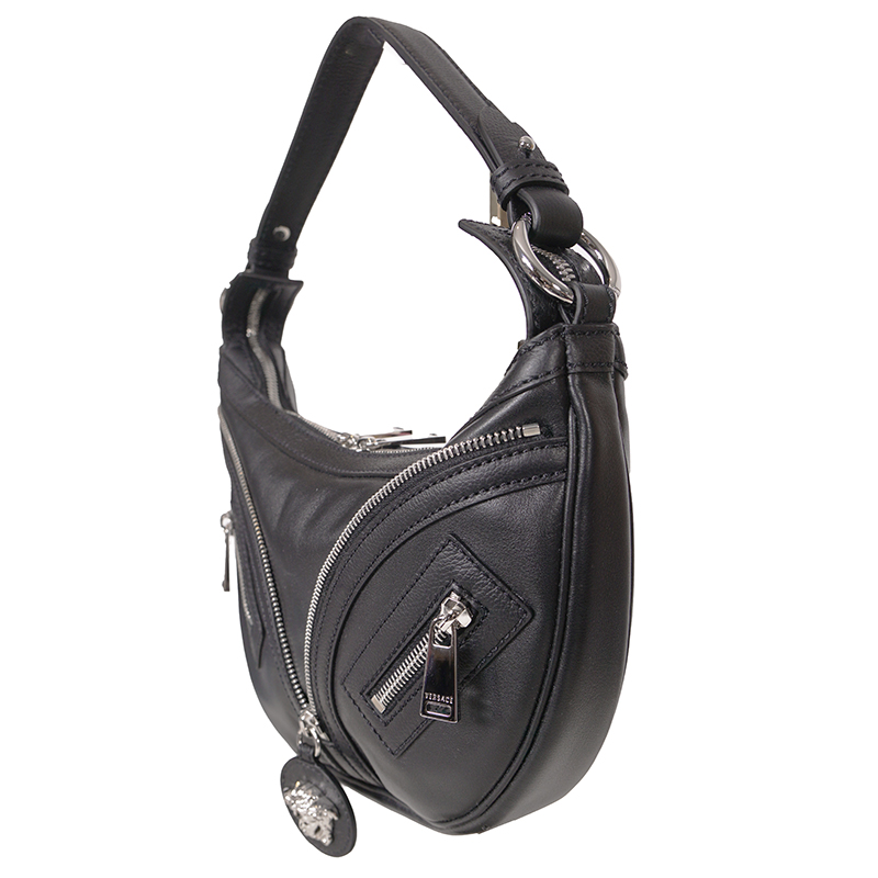 NEW VERSACE $1995 Black Leather RUNWAY REPEAT HOBO Small BAG