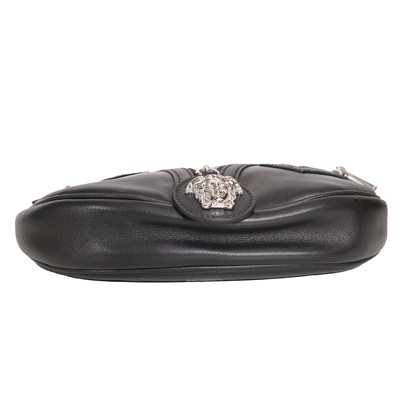 NEW VERSACE $1995 Black Leather RUNWAY REPEAT HOBO Small BAG