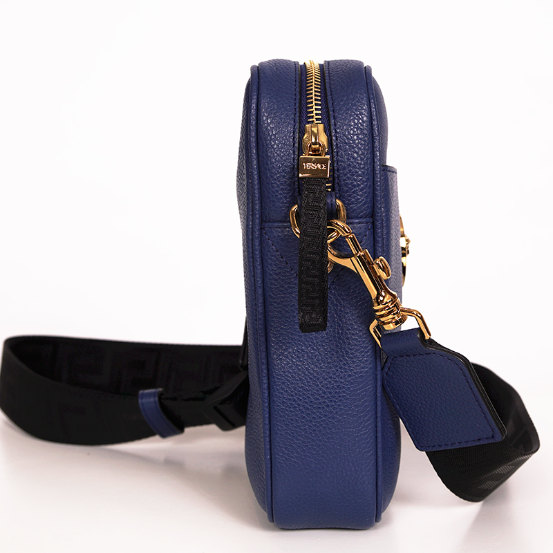 NEW $1,400 VERSACE Men Blue Leather GOLD MEDUSA LOGO NEW $1,400 VERSACE Men Blue Leather GOLD MEDUSA LOGO