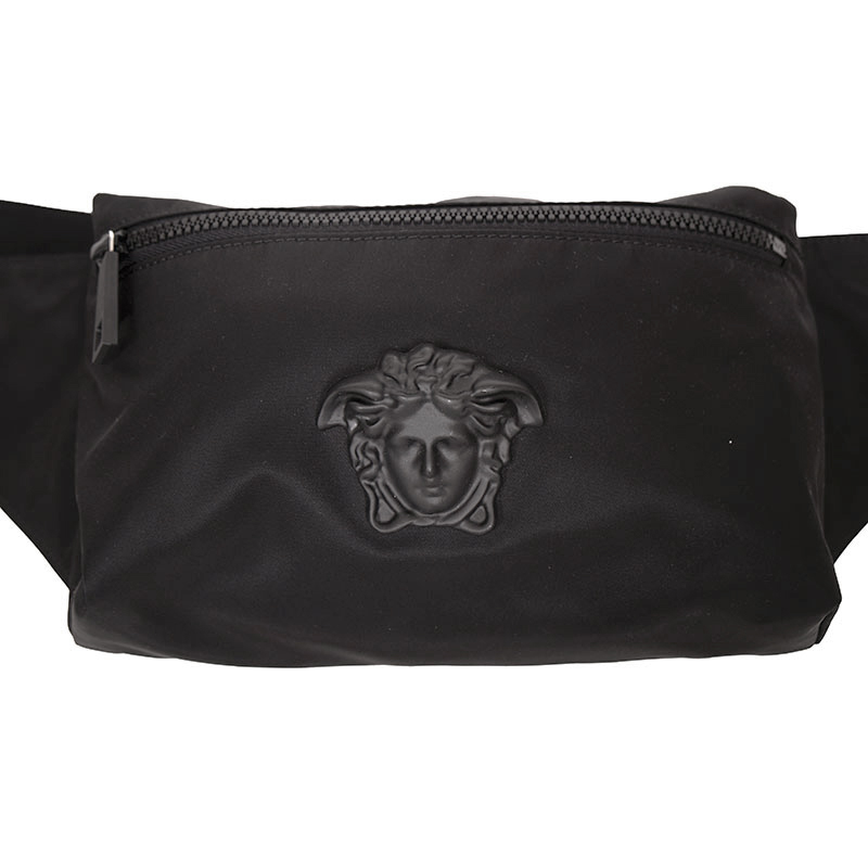 NEW $900 VERSACE Men's Black Nylon LA MEDUSA LOGO Sling Belt