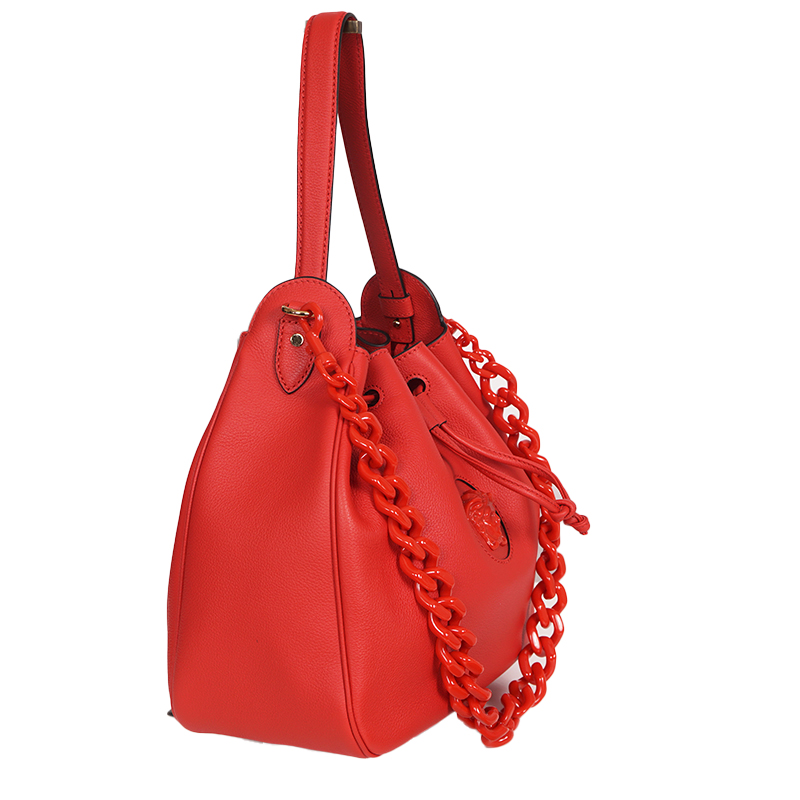 NEW $2325 VERSACE Red Leather LA MEDUSA Drawstring Bucket