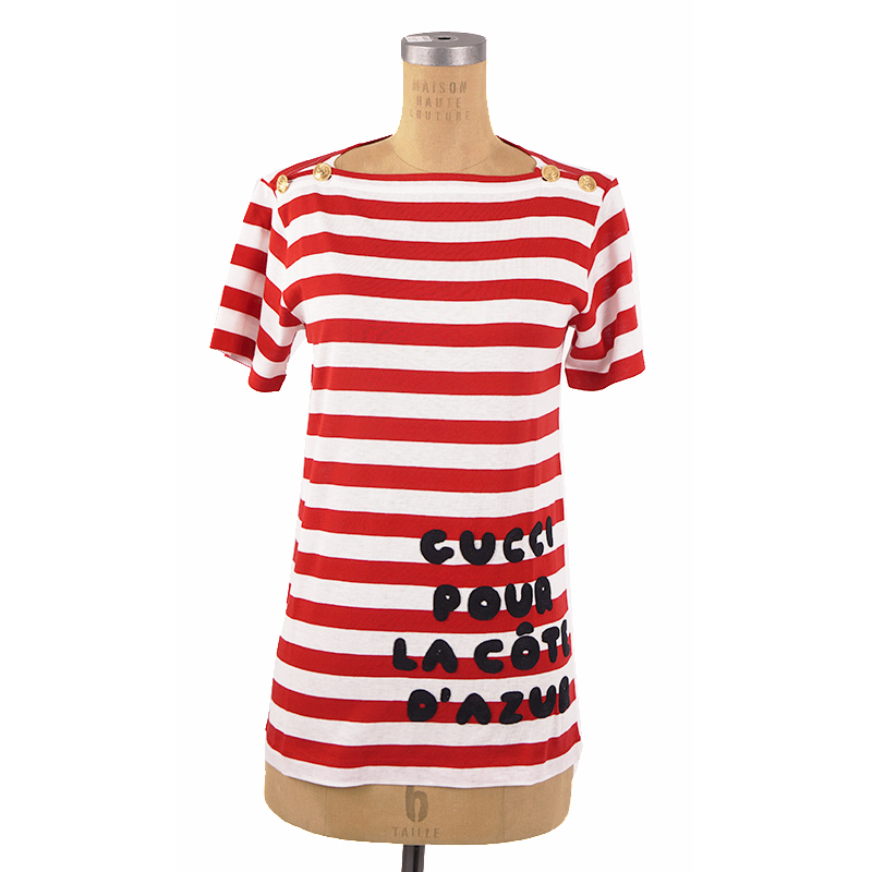 XS NEW $1,100 GUCCI Red White Striped POUR LA COTE D'AZUR Patch