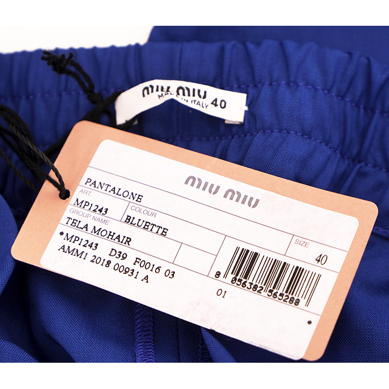 sz 40 NEW $845 MIU MIU Blue WHITE SPORTY SIDE STRIPE Wool Mohair